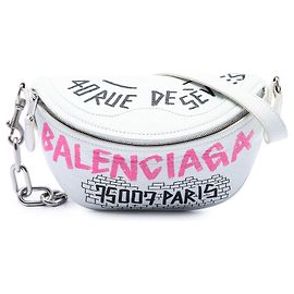 Balenciaga White Lambskin Souvenir Graffiti Belt Bag XXS White