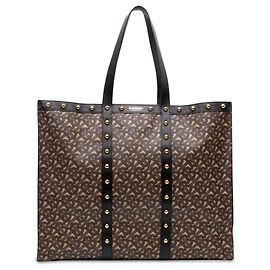 Borsa Tote orizzontale Burberry Brown TB Monogram E Canvas e pelle borchiata Marrone