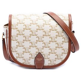 Céline Celine White Medium Triomphe Coated Canvas Folco Crossbody White Cream