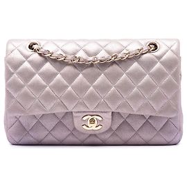 Chanel Pink Medium Classic Iridescent Lambskin Double Flap Rosa