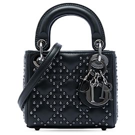 Dior Black Micro Lambskin Cannage Studded Supple Lady Dior Black