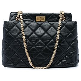 Chanel Reissue 2.55 Tote Medium gesteppt aus gealtertem Kalbsleder Schwarz Schwarz