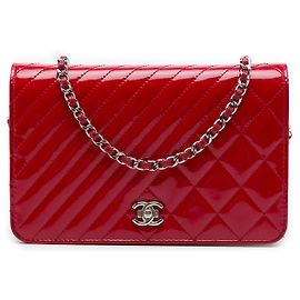 Chanel Red Quilted Patent Coco Boy Wallet On Chain Red
