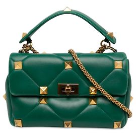Bolsa Satchel Valentino Roman Stud Large em Nappa Verde Verde