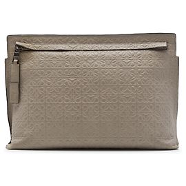 LOEWE Brown Embossed Anagram Leather Repeat T Clutch Braun Taupe