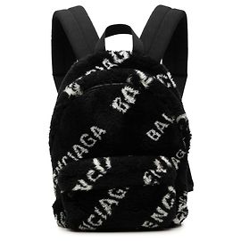 Balenciaga Everyday Rucksack klein aus schwarzem Kunstpelz mit diagonalem Logo Schwarz