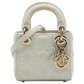 Dior White Micro Lambskin Cannage Lady Dior Branco