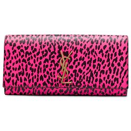 Autre Marque Clutch Saint Laurent in pelle rosa con stampa leopardata e monogramma Cassandre Rosa