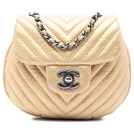 Chanel Gold CC Chevron Metallic Aged Calfskin Bubble Flap D'oro