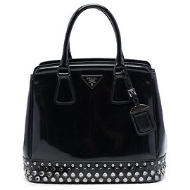 Prada Tote aus schwarzem Spazzolato-Leder mit Kristall-Nieten Schwarz