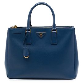 Prada Borsa Tote Galleria Double Zip Large in Saffiano Lux Blu Blu Blu scuro