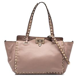 Bolsa Satchel Trapeze Rockstud em couro rosa pequena Valentino Rosa