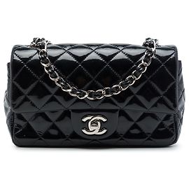 Chanel Black Mini Rectangular Classic Patent Single Flap Nero