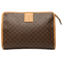 Céline Celine Brown Macadam Coated Canvas Clutch Brown