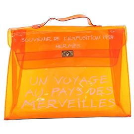 Hermès Kelly Handtasche Orange Vinyl Souvenir De L Exposition Orange