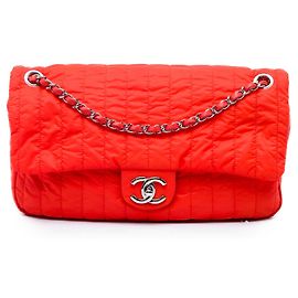 Chanel Red Jumbo Quilted Nylon Soft Shell Flap Rosso