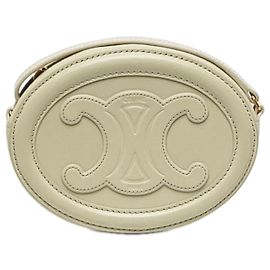 Céline Celine Sac Bandoulière Oval Cuir Triomphe en Veau Marron Small Marron Beige