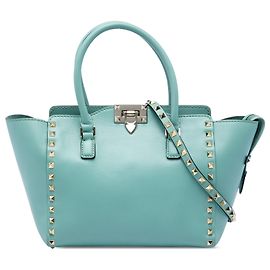 Valentino Rockstud Double Handle Tote, klein, Leder blau Blau Hellblau