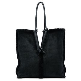Bottega Veneta Black Suede and Shearling Bolster Reversible Tote Black