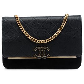 Chanel Lady Coco Wallet On Chain en cuir Caviar piqué et daim noir Noir