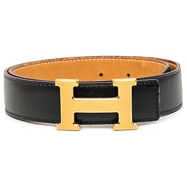 Cintura reversibile Hermès Constance H in pelle Box Calf e Courchevel nera Nero