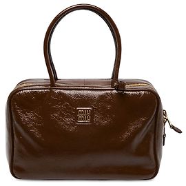 Borsa Miu Miu Beau Large in vernice Naplak marrone con logo Marrone