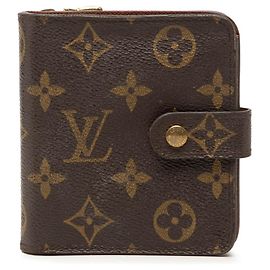 Cartera bi-fold compacta con cremallera Louis Vuitton Monogram Castaño Monograma