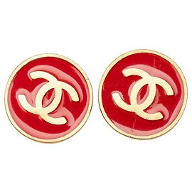 Chanel Coco Mark Runde Clip-Ohrringe Rot Golden