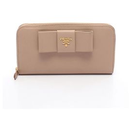Prada PRADA Ribbon Round Long Wallet Beige