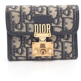 Christian Dior Dior Addict Oblique Tri-fold Wallet Beige Navy blue