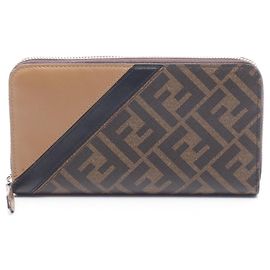 Portafoglio lungo rotondo Fendi Diagonal Zucca Marrone Nero