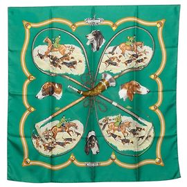 Hermès Carré Hermes 90 LE LAISSER COURRE Vert