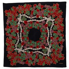 Chanel Silk Scarf Black Multicolore Jewel Pattern Black Multiple colors