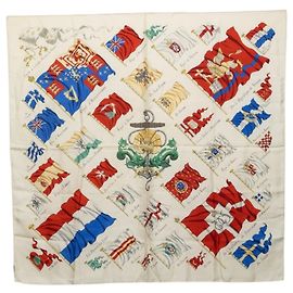 Hermès Hermes Carre 90 PAVOIS Ship Flag Scarf Multicolore Crudo