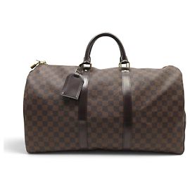 NEUF SAC DE VOYAGE A MAIN LOUIS VUITTON KEEPALL 50 EN TOILE DAMIER EBENE Marron