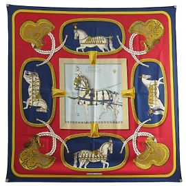 Hermès PAÑUELO HERMES GRAND APPARAT J. EUDEL CUADRADO 90 CM DE SEDA AZUL Azul