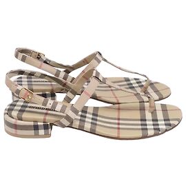 Sandales Burberry Emily Check en toile enduite beige Beige