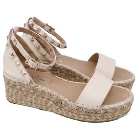 Sandales compensées espadrilles Rockstud Valentino Garavani en cuir blanc Blanc Écru