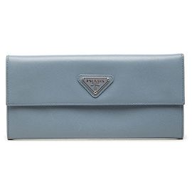 Carteira longa Prada em couro Saffiano com placa de logotipo triangular Azul
