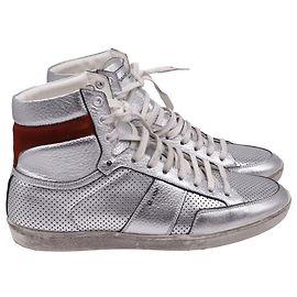 Autre Marque  Saint Laurent SL/10H High-Top Sneakers in Silver Leather Silvery