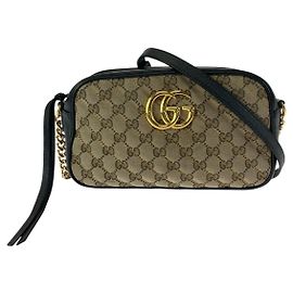 Bolsa de Ombro Gucci GG Marmont em Lona e Couro Marrom