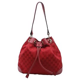 Borsa a secchiello a tracolla Gucci GG Monogram in tela Burgundy Rosso Bordò
