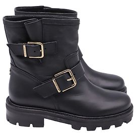 Botines con hebilla Youth II Jimmy Choo en piel de becerro negra Negro