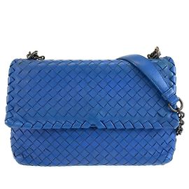 Bolsa de Ombro Bottega Veneta Intrecciato Olympia com Corrente Azul