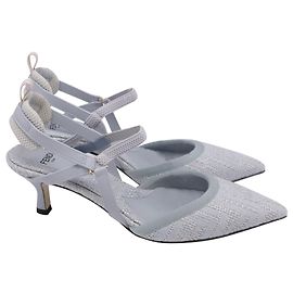 Fendi Colibrì Lite Slingback Pumps aus hellblauem Baumwollstoff Blau Hellblau