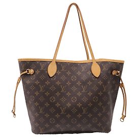 Louis Vuitton Neverfull MM Monogram Tote Bag in Brown Coated Canvas Red Dark red
