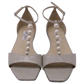 Jimmy Choo Bella Flat Sandals in Silver Leather Silvery