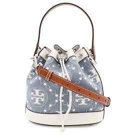 Tory Burch T Monogram Leder 2way Bucket Bag Weiß
