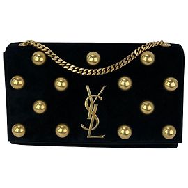 Autre Marque Bolsa de Ombro Saint Laurent Medium Kate em camurça preta com tachas Preto