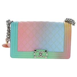 Chanel Rainbow Boy Flap Quilted Painted Caviar Old Medium Multicor
